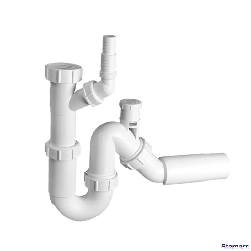 Sifons izlietnei cauruļveida ar papildus pieslēgumu un gaisa vārstu